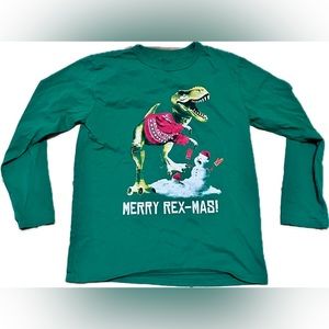 Children’s Place Christmas Long sleeve dinosaur Trex shirt Green EUC